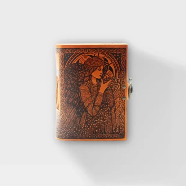 Front view Celtic Sister – Angels of the Harvest – 5×7 – Burnt Orange Leather Journal