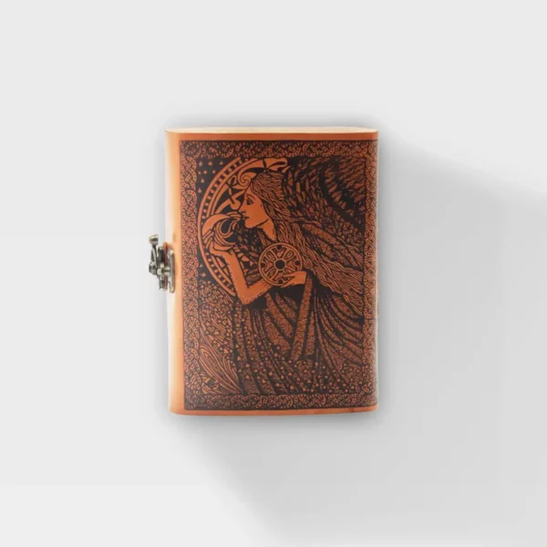 Back view Celtic Sister – Angels of the Harvest – 5×7 – Burnt Orange Leather Journal