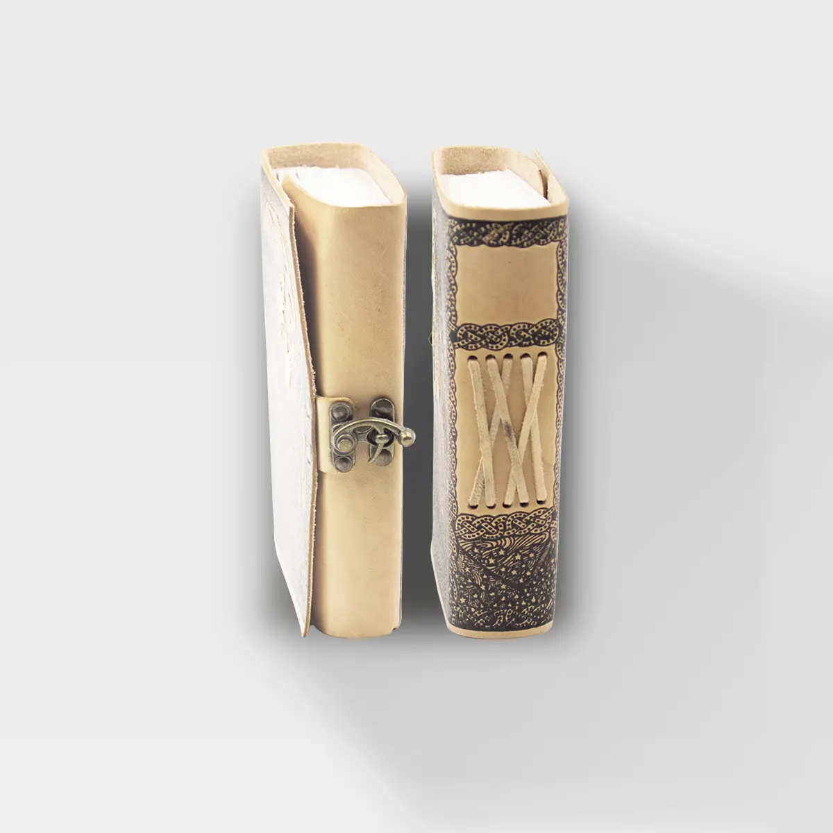 Spine Angels of the harvest yellow 5x7 spine Spine Celtic Sister – Angels of the Harvest – 5×7 – Yellow Leather Journal