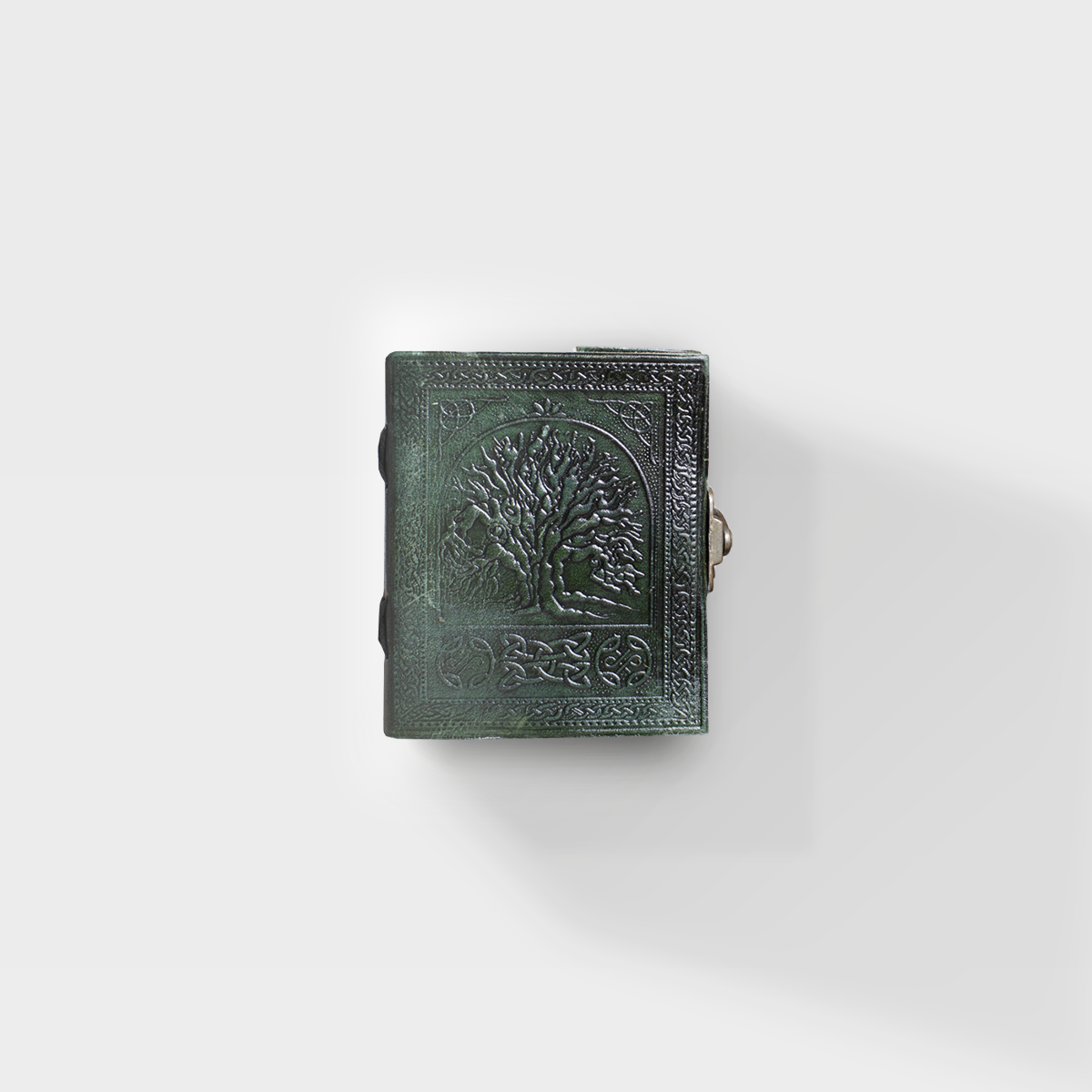 Sacred Oak Tree of Life - 4x5 - Pocket Green Leather Journal