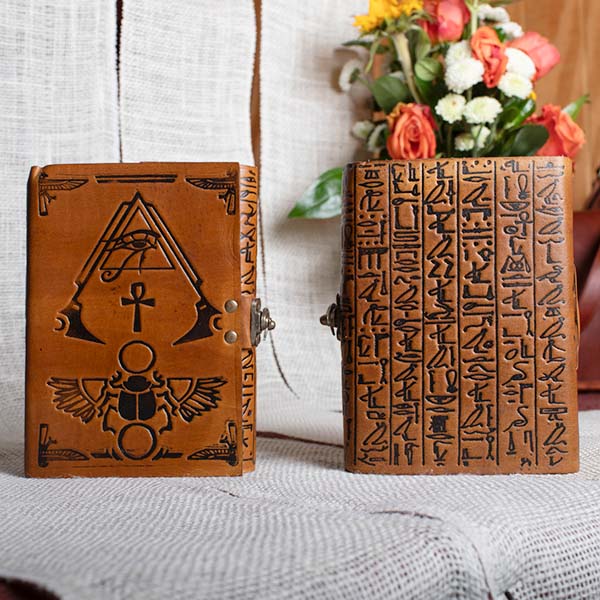 Egyptian Pharaohs Scarab - 5x7 - Yellow Leather Journal - Image 2