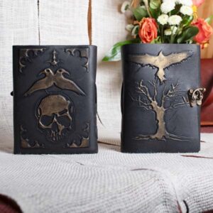 Nordic Raven and Skull - 5x7 - Black Leather Journal