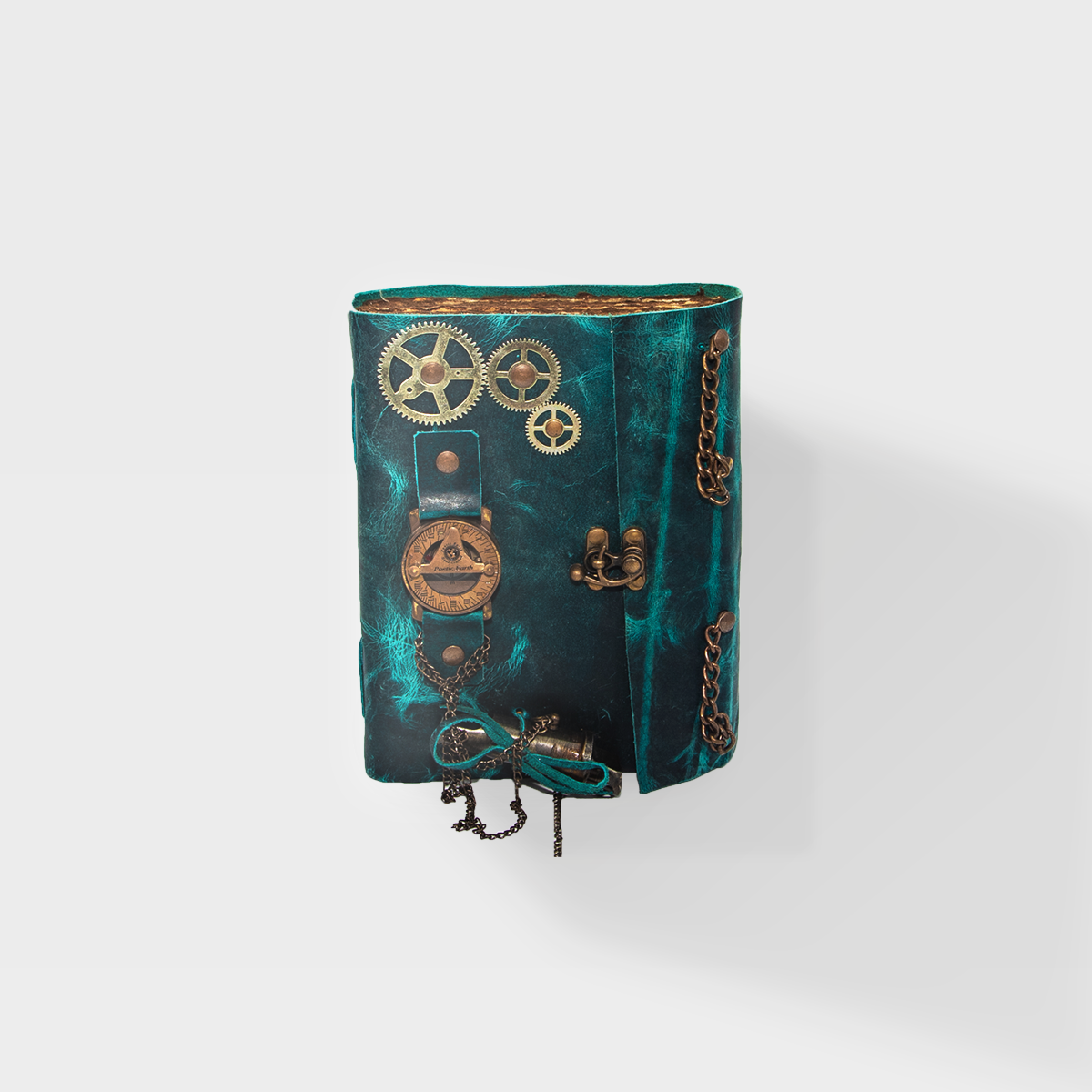 Time Travelers Steam Punk - 6x9 - Turquoise Leather Journal