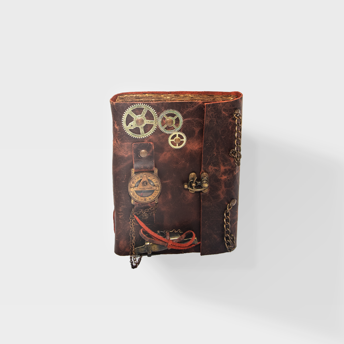 Time Travelers Steam Punk - 7x9 - Red Leather Journal