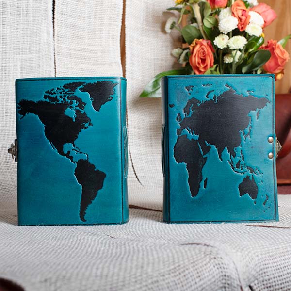World Travelers Globe - 5x7 - Blue Leather Journal - Image 4