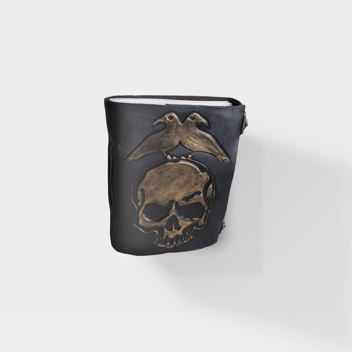 Nordic Raven and Skull - 9x6 - Black Large Leather Journal