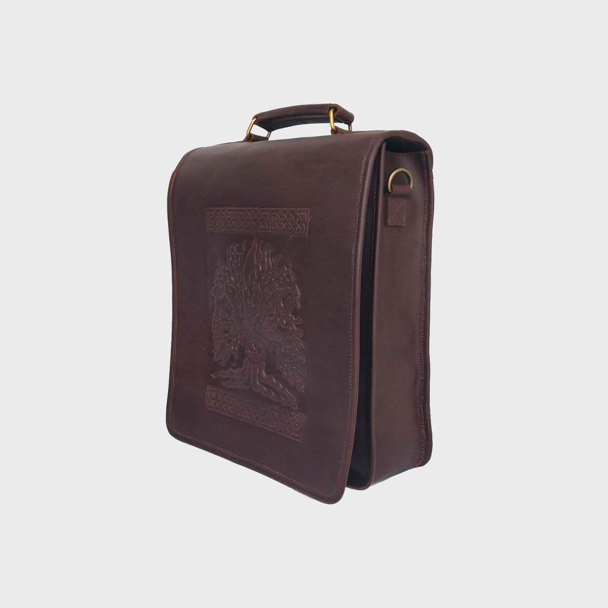 Tree Of Life - Brown Leather Satchel